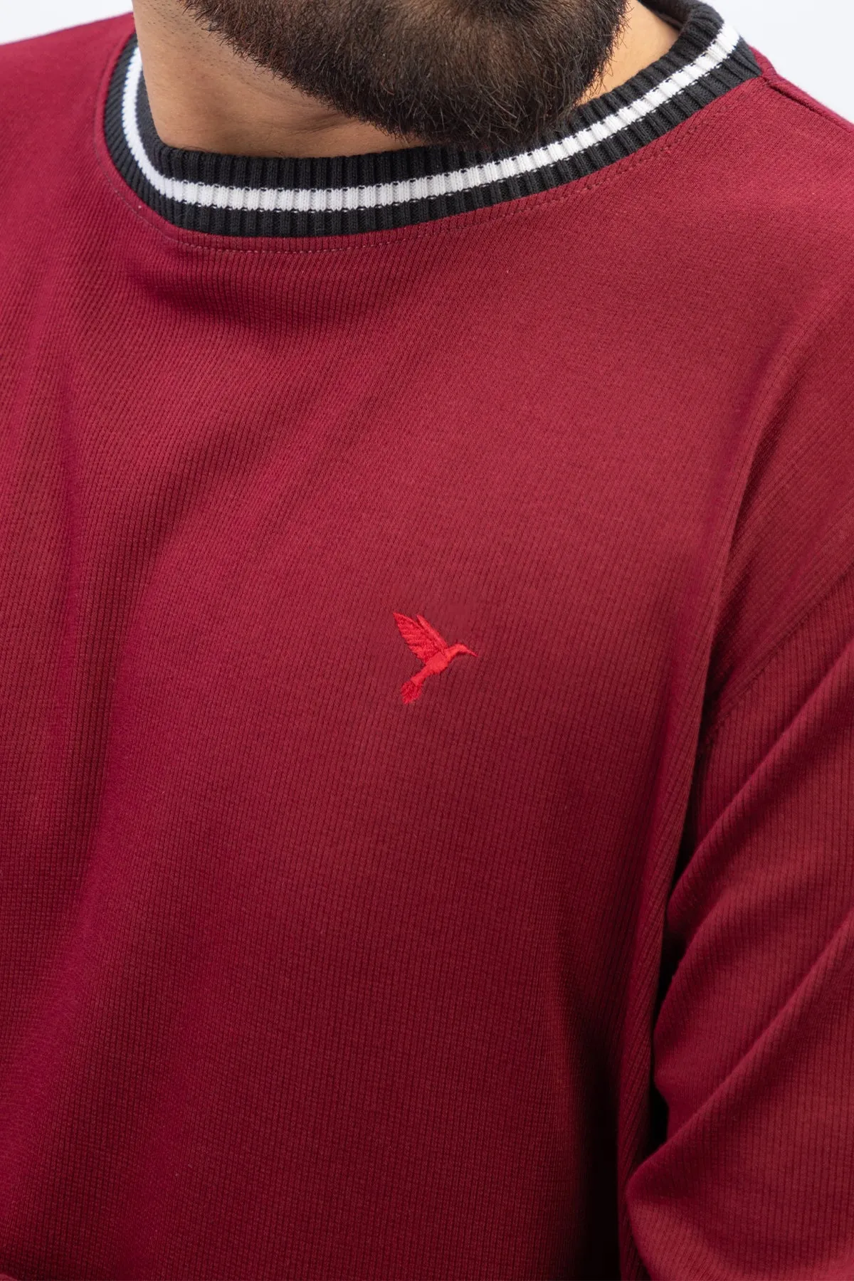Maroon Textured Rib Sweatshirt (Plus Size) - W23 - MSW078P