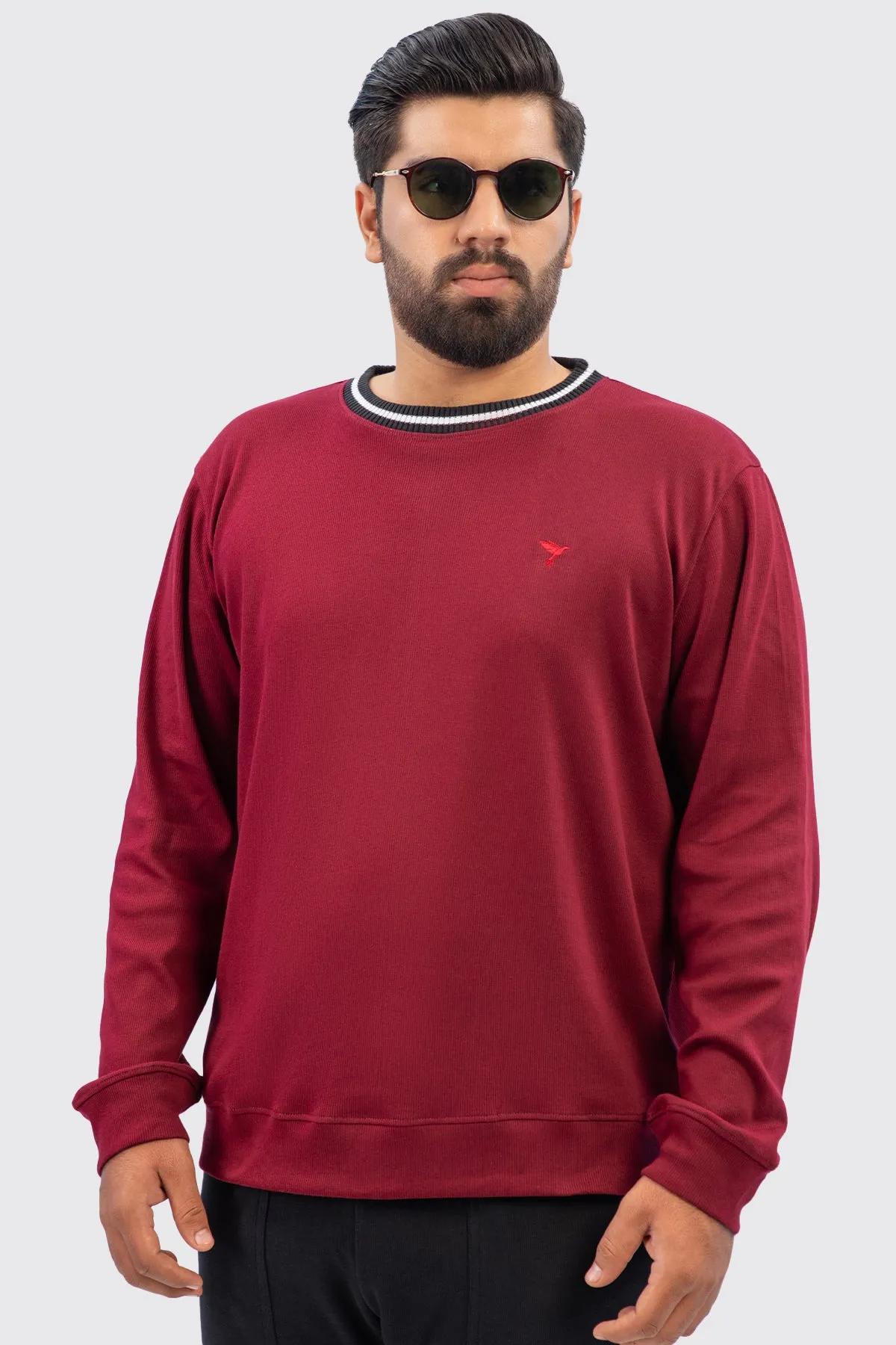 Maroon Textured Rib Sweatshirt (Plus Size) - W23 - MSW078P