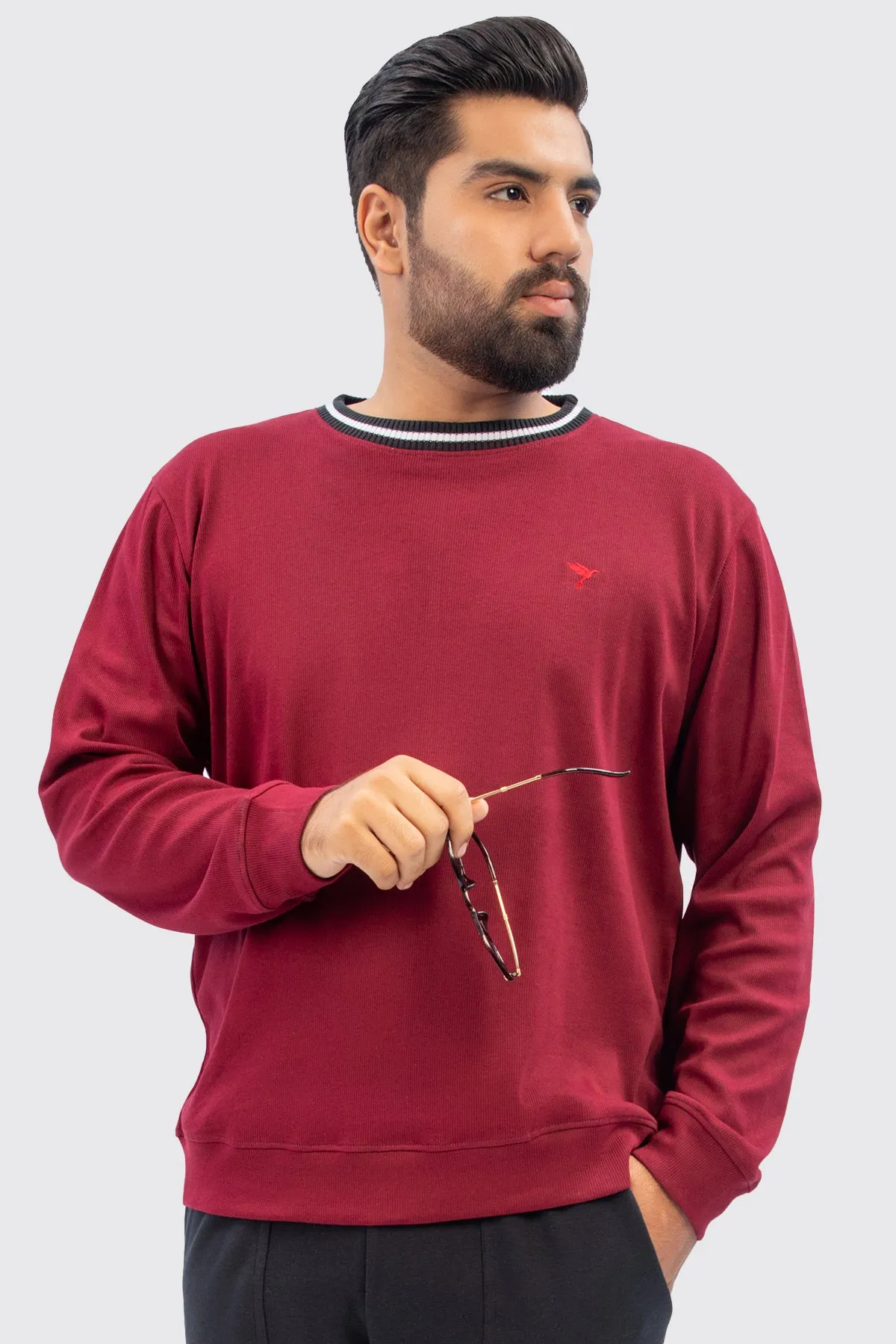 Maroon Textured Rib Sweatshirt (Plus Size) - W23 - MSW078P