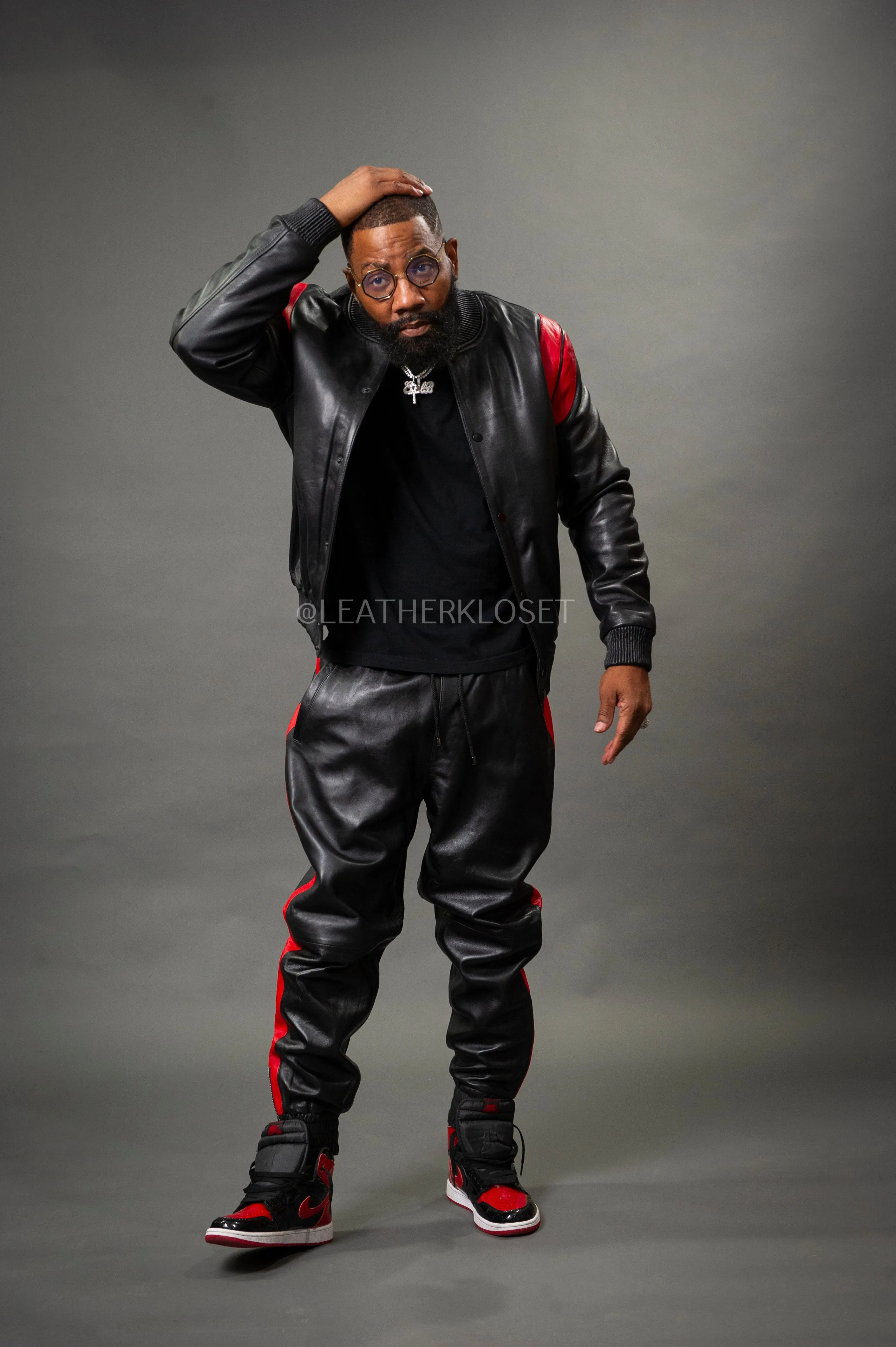 Men's Liam Leather Track Suit [Black/Red]
