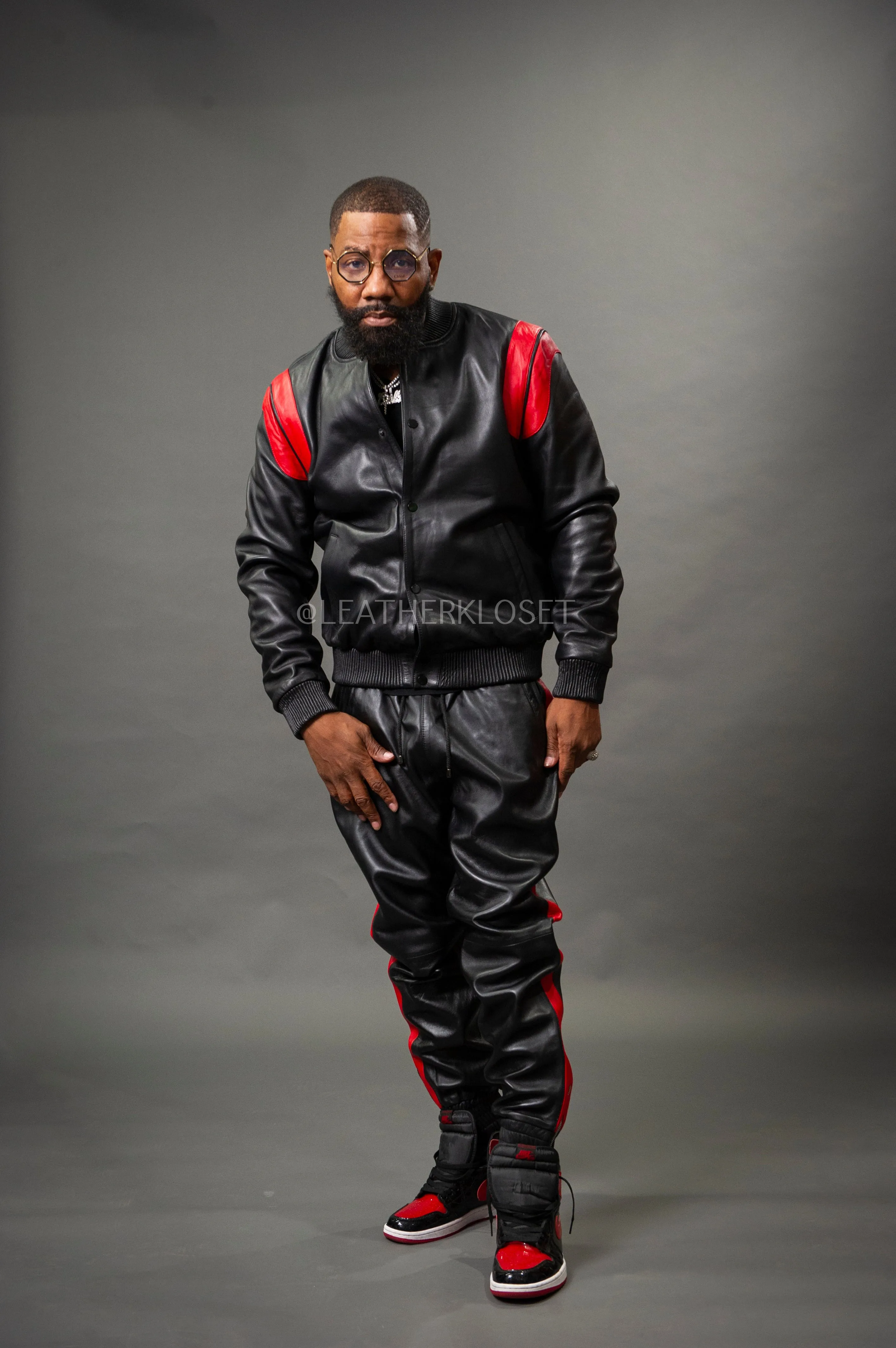 Men's Liam Leather Track Suit [Black/Red]