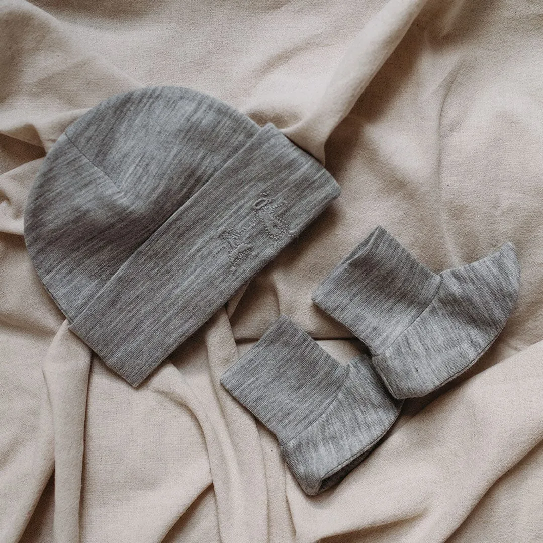 Merino Kids Cocooi Beanie   Bootie Set - Light Grey