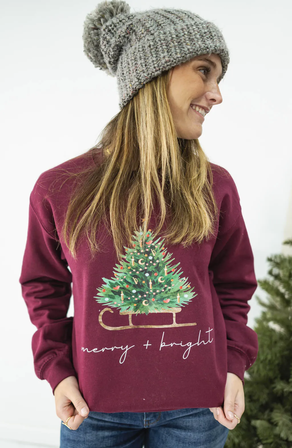 Merry and Bright Sleigh Christmas Graphic Sweatshirt