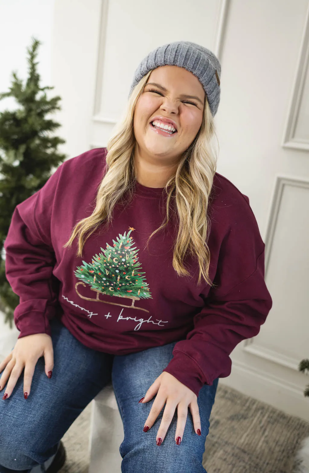 Merry and Bright Sleigh Christmas Graphic Sweatshirt