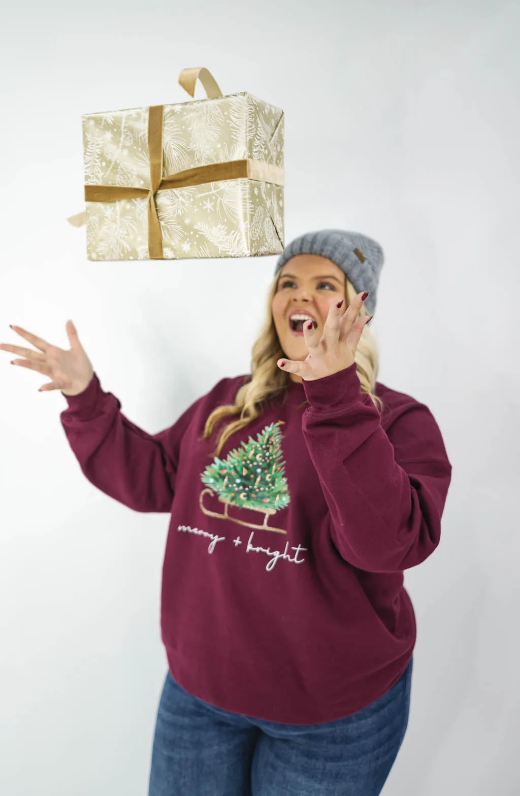 Merry and Bright Sleigh Christmas Graphic Sweatshirt