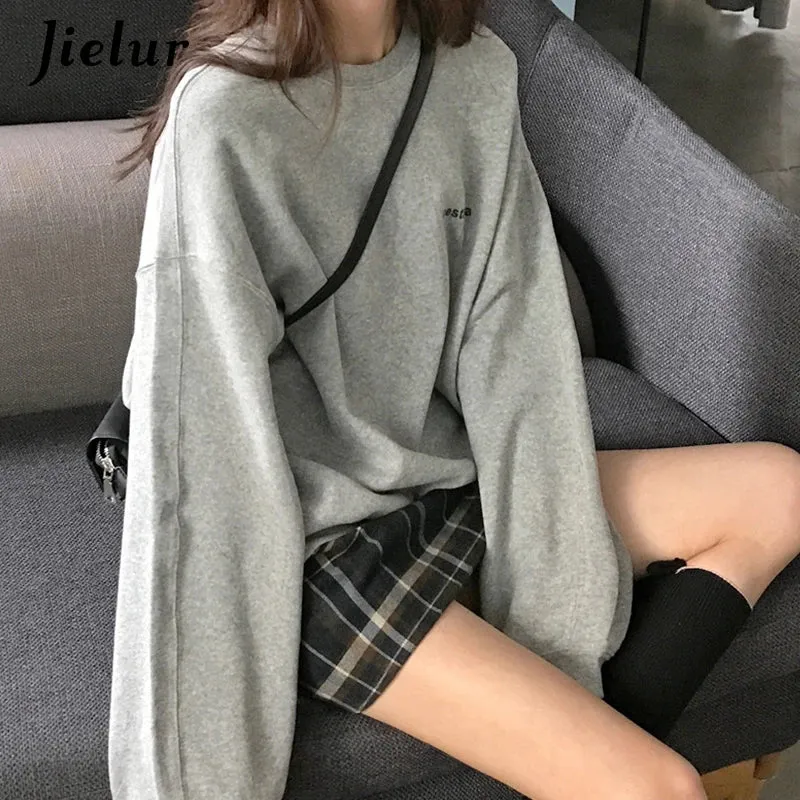 Metaversmall Kpop Letter Hoody Fashion Korean Thin Chic Women's Sweatshirts Cool Navy Blue Gray Hoodies for Women M-XXL