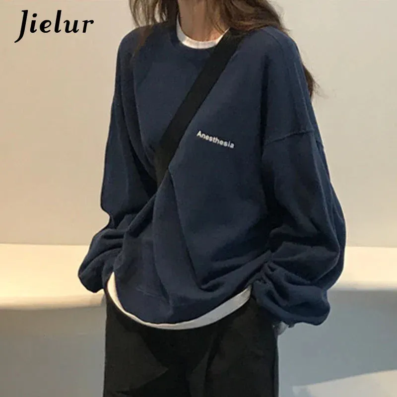 Metaversmall Kpop Letter Hoody Fashion Korean Thin Chic Women's Sweatshirts Cool Navy Blue Gray Hoodies for Women M-XXL