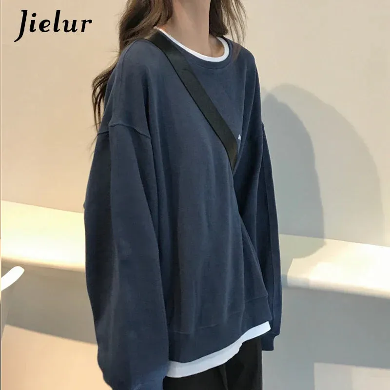 Metaversmall Kpop Letter Hoody Fashion Korean Thin Chic Women's Sweatshirts Cool Navy Blue Gray Hoodies for Women M-XXL