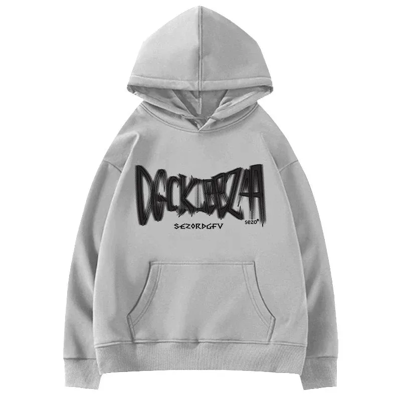 Metaversmall Light Grey Hooded Chic Letter Print Female Hoodies Winter New 4-colors Fashion Pocket Loose Simple Casual Women Hoodies