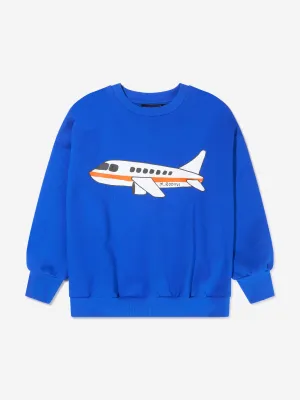 Mini Rodini Boys Organic Cotton Airplane Sweatshirt In Blue