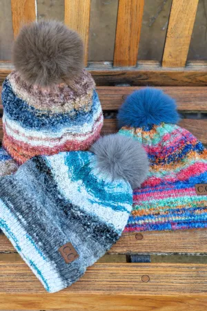 Multi Color Space Dye Pom Beanie