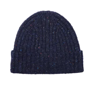 Navy Blue Melange Wool Donegal Beanie