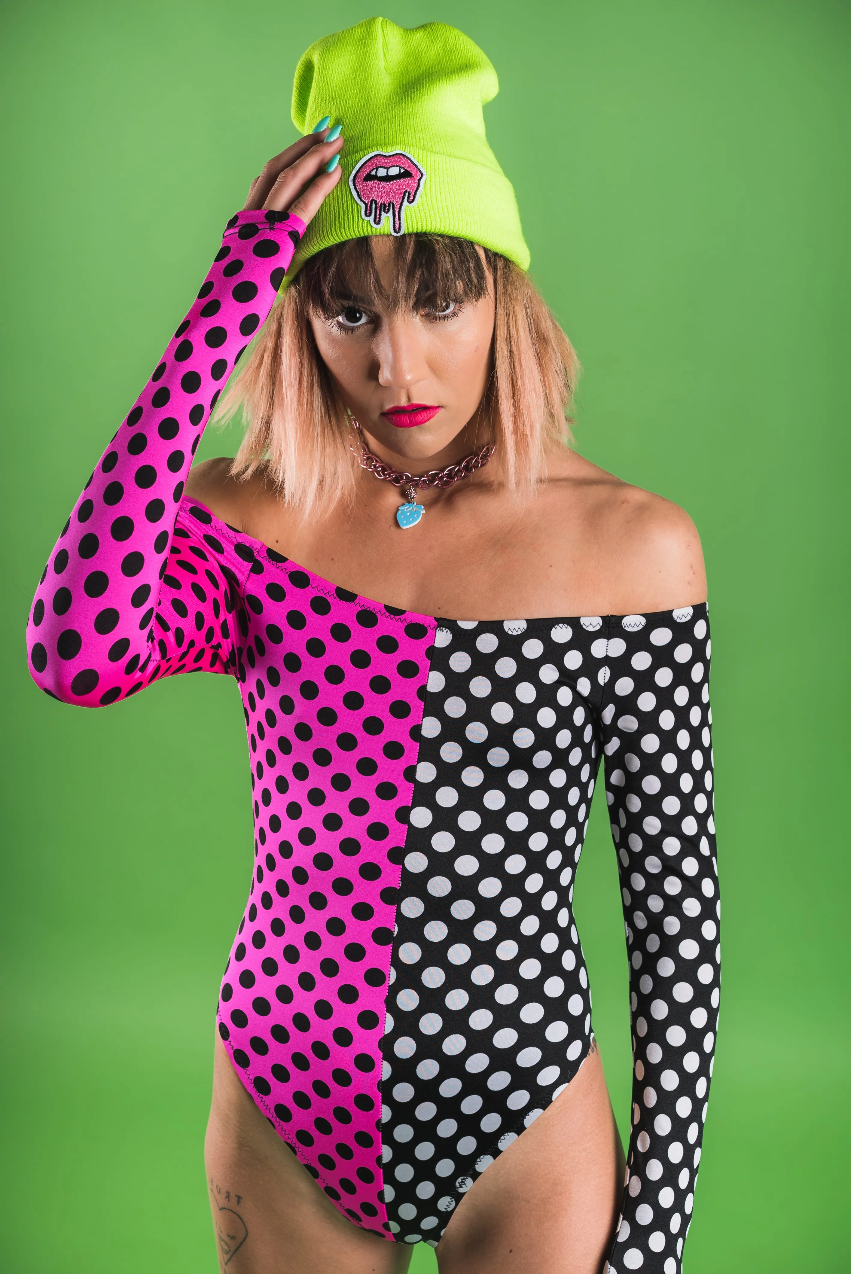 Neon Orange Drippy Lips Beanie