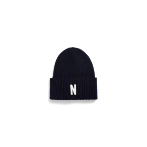 Norse Projects Merino Lambswool N Logo Beanie - Dark Navy