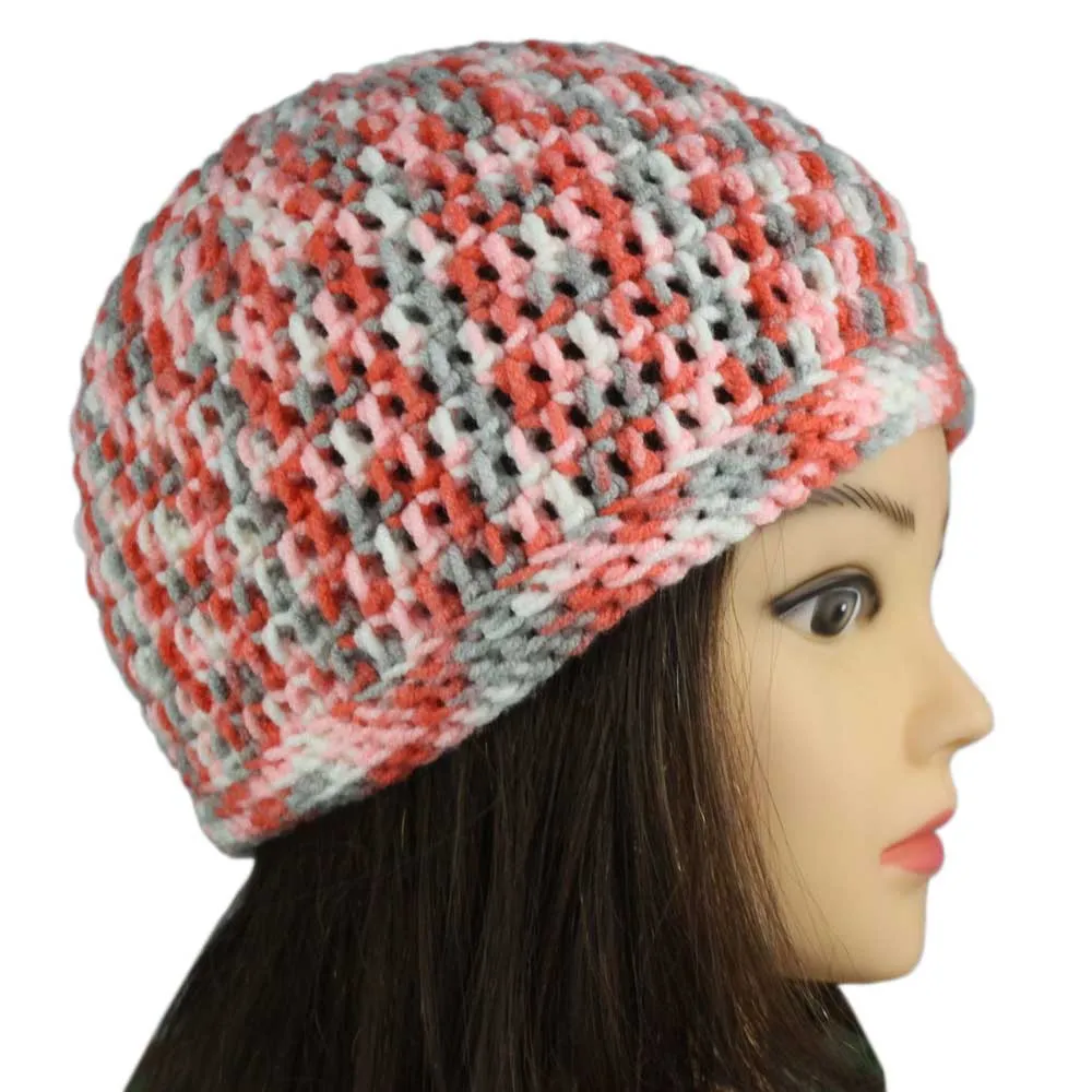 Orange and Gray Crochet Beanie Hat Small/Medium - JMCH13SM