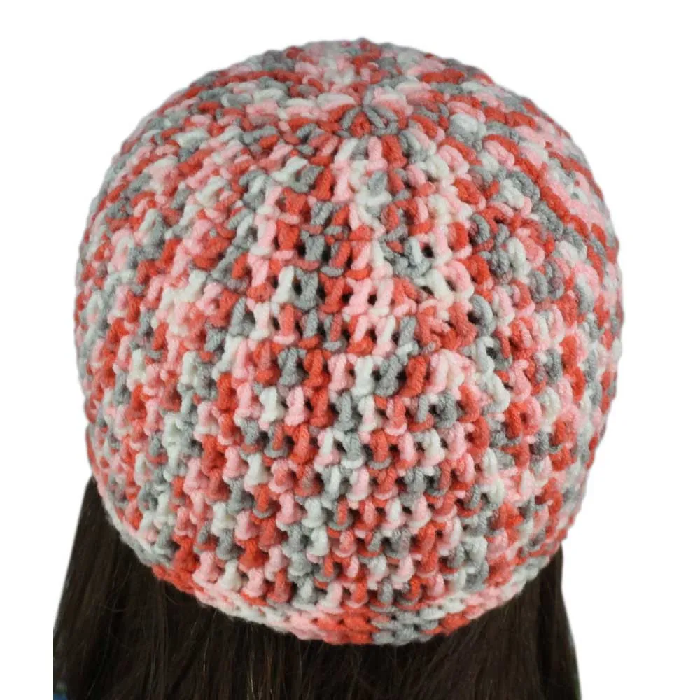 Orange and Gray Crochet Beanie Hat Small/Medium - JMCH13SM