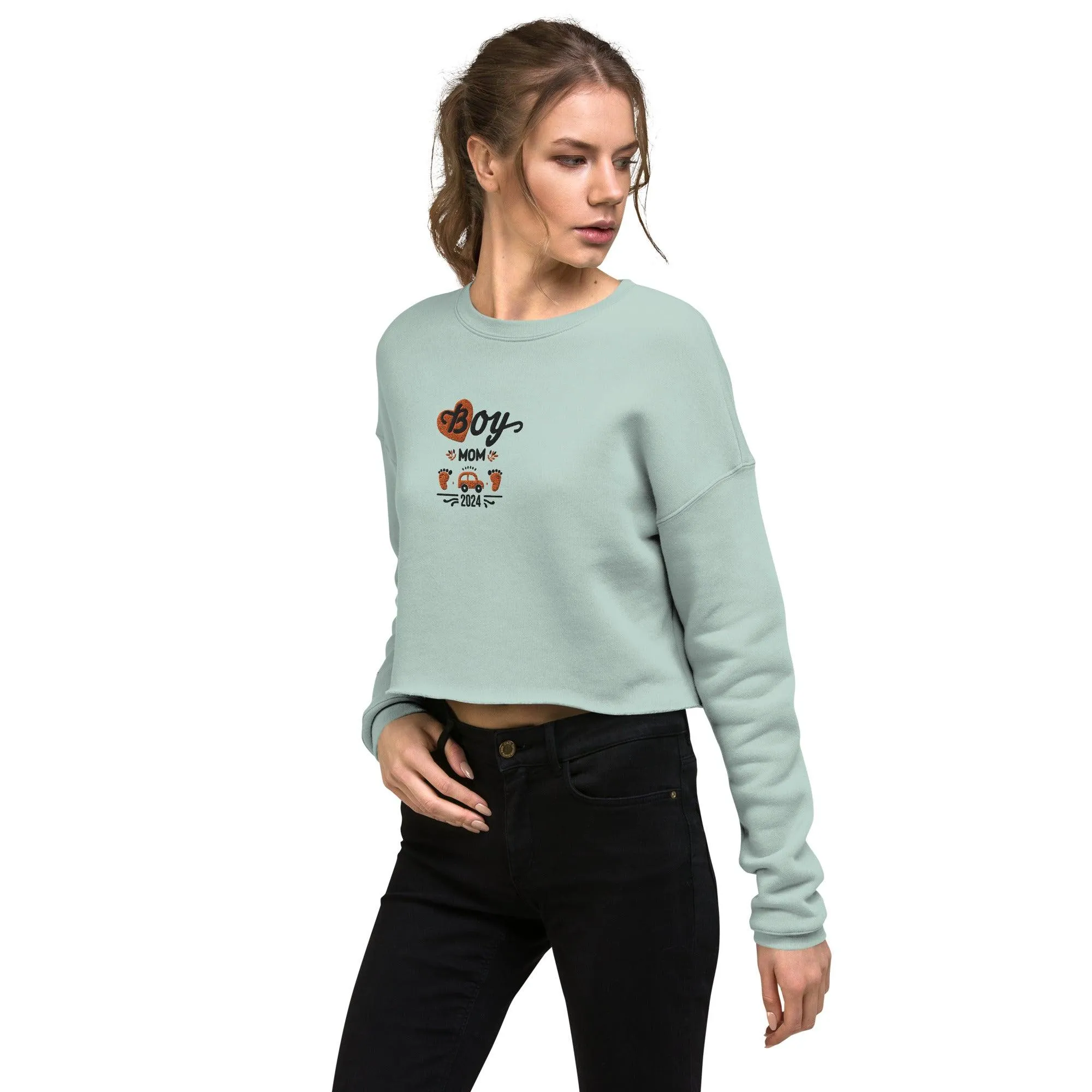 Personalize it! Embroidered Crop Sweatshirt Boy Mom
