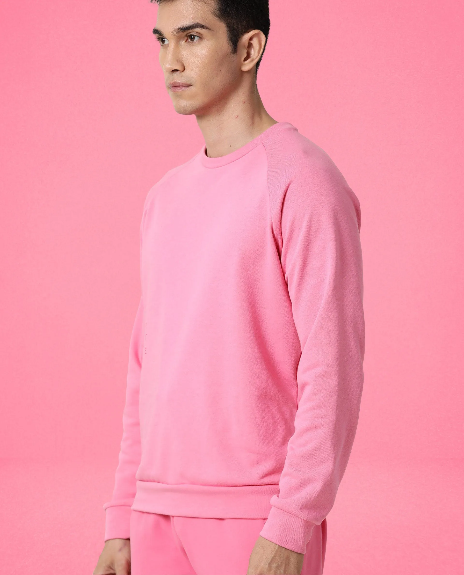 Rare Rabbit Articale Men's Arum Flame Pink Cotton Fabric Full Sleeves Solid Sweatshirt