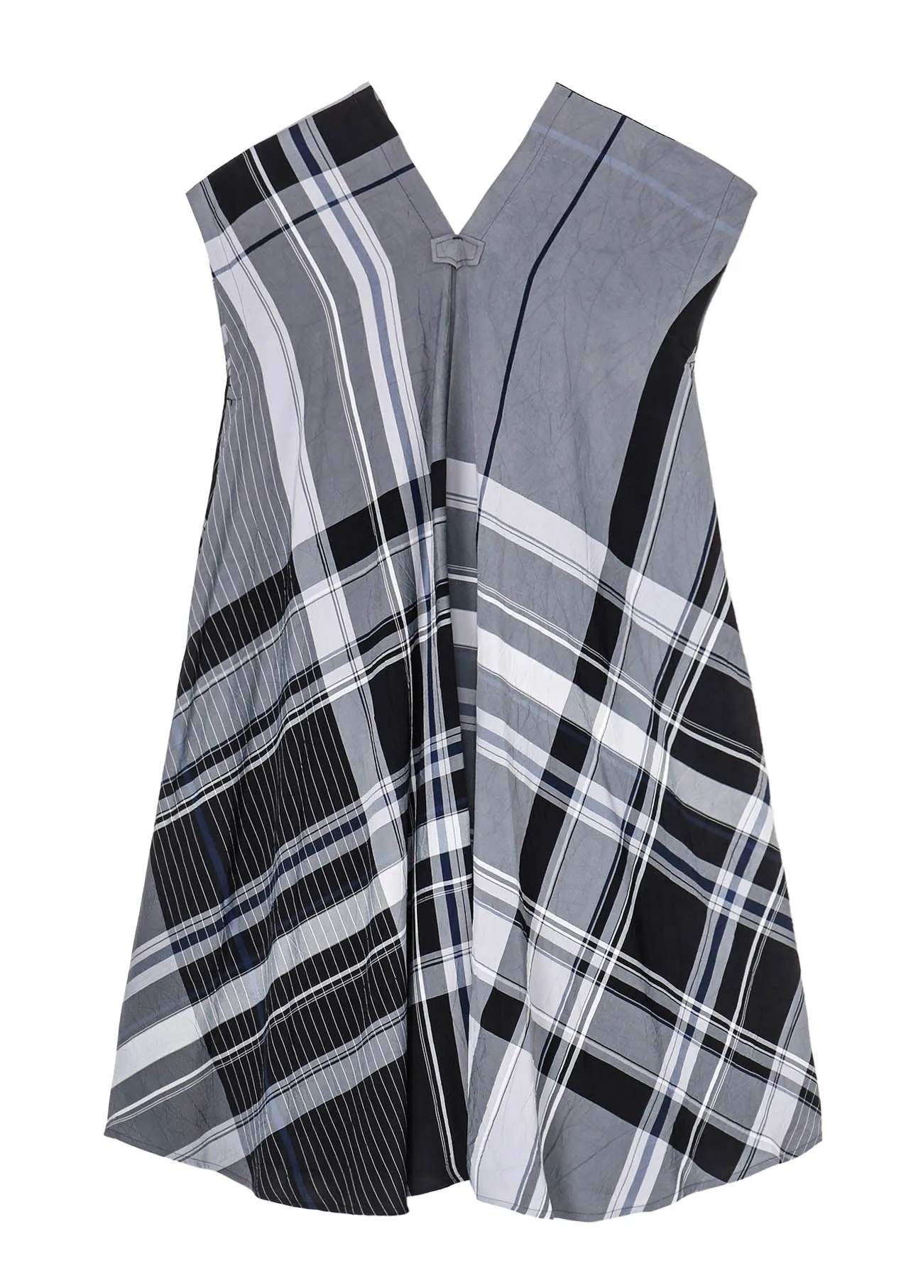 RAYON WRINKLED PLAID FRENCH SLEEVE DRESS