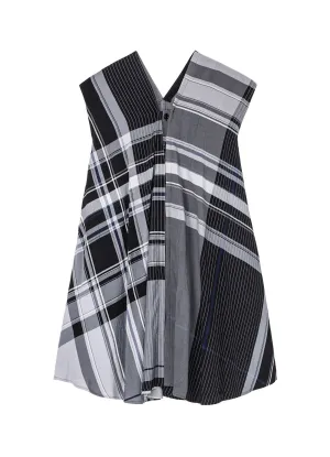 RAYON WRINKLED PLAID FRENCH SLEEVE DRESS