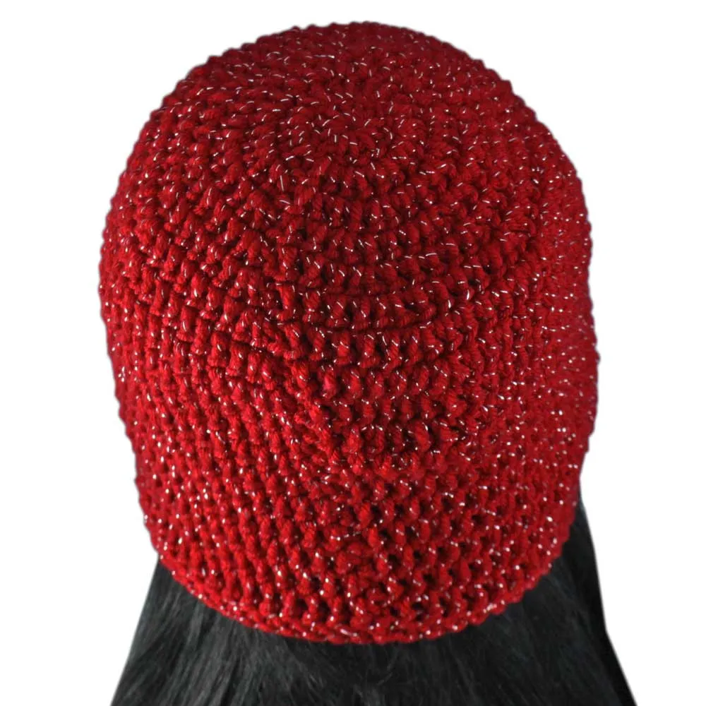 Red Sparkle Crochet Beanie Hat Medium/Large - JMCH26ML