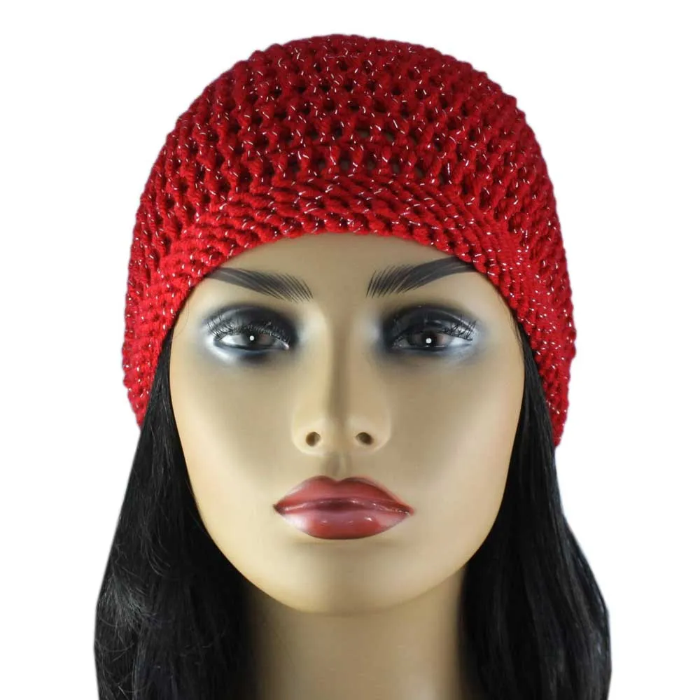 Red Sparkle Crochet Beanie Hat Medium/Large - JMCH26ML