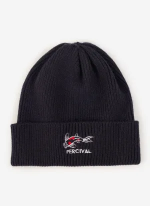 Ribbed Embroidered Beanie | Navy