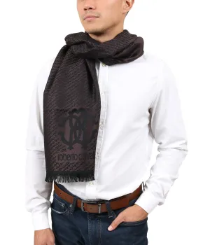 Roberto Cavalli ESZ032 03503 Brown Wool Blend Logo Mens Scarf