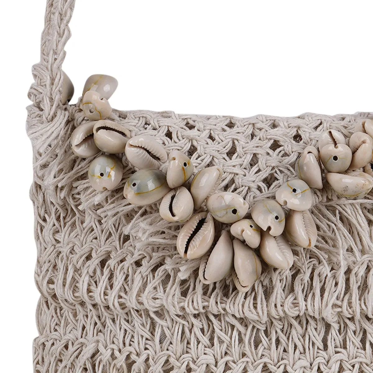Shell Mini Sling Bag for Women in Jute | Hand-Crochet | Off-White