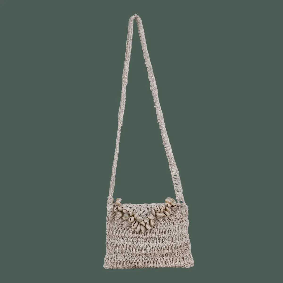 Shell Mini Sling Bag for Women in Jute | Hand-Crochet | Off-White