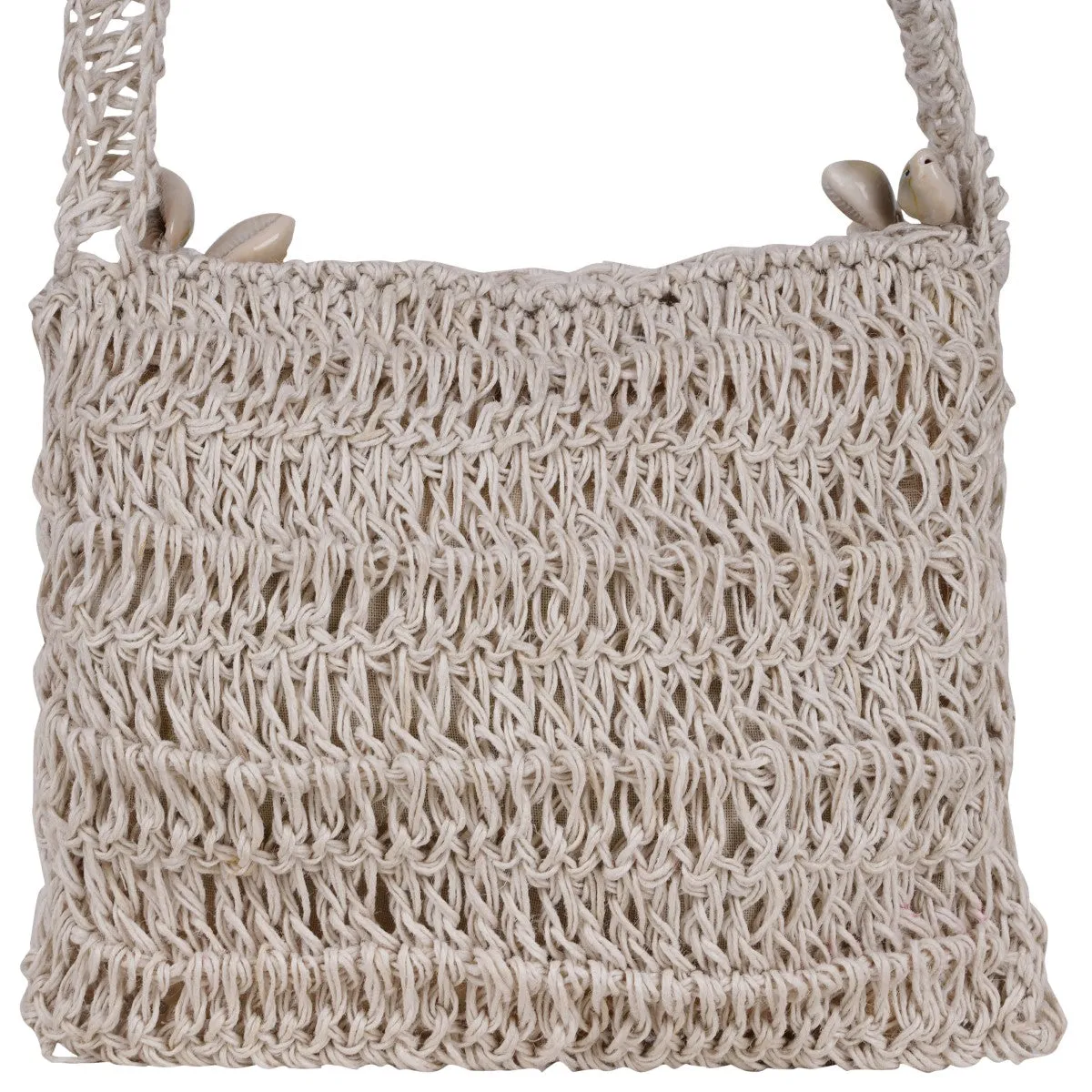 Shell Mini Sling Bag for Women in Jute | Hand-Crochet | Off-White