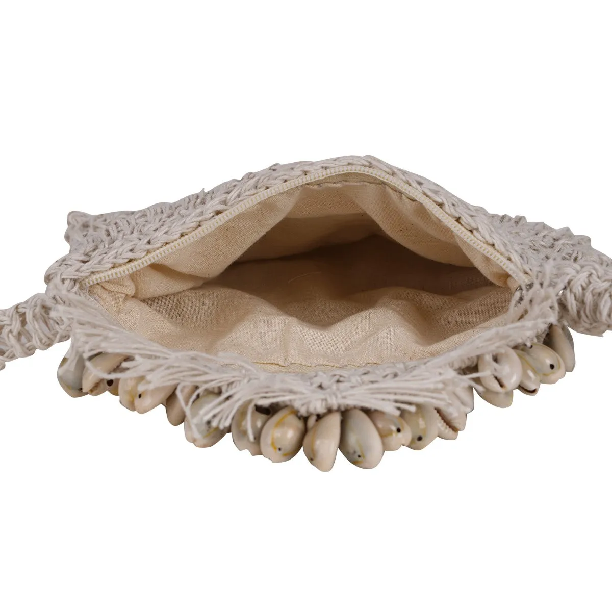 Shell Mini Sling Bag for Women in Jute | Hand-Crochet | Off-White
