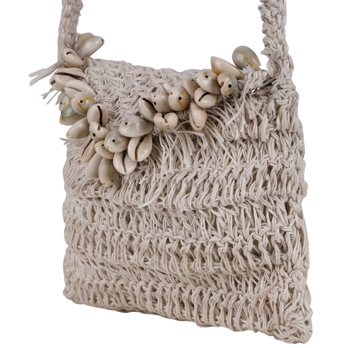 Shell Mini Sling Bag for Women in Jute | Hand-Crochet | Off-White