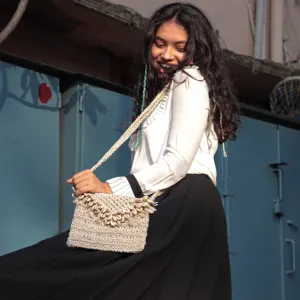 Shell Mini Sling Bag for Women in Jute | Hand-Crochet | Off-White
