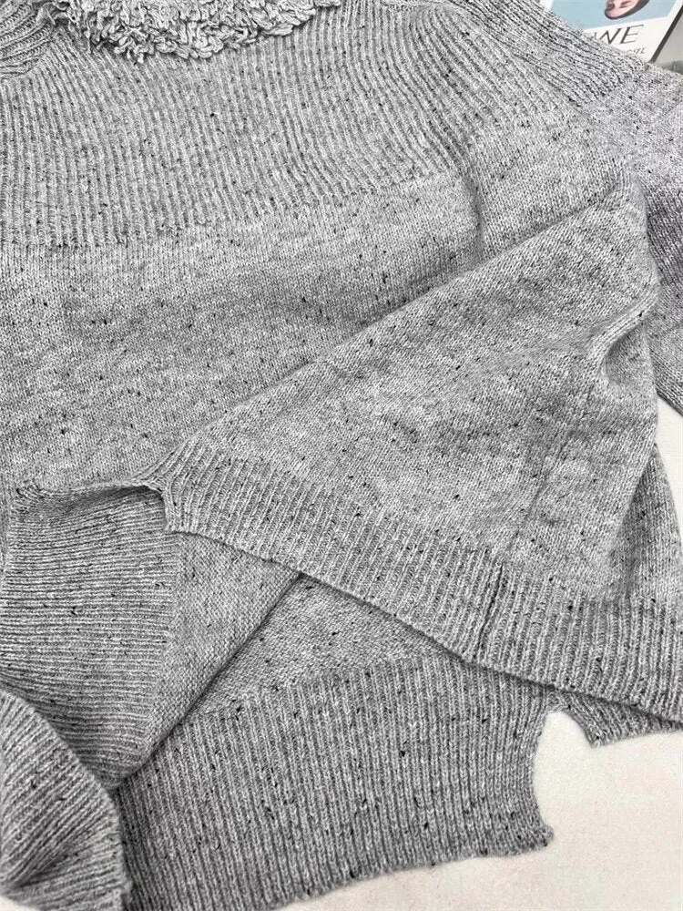 Solid Casual Knitting Sweaters For Women Round Neck Patchwork Tassel Long Sleeve Pullover Sweater Female Fashion