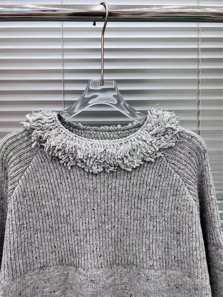 Solid Casual Knitting Sweaters For Women Round Neck Patchwork Tassel Long Sleeve Pullover Sweater Female Fashion