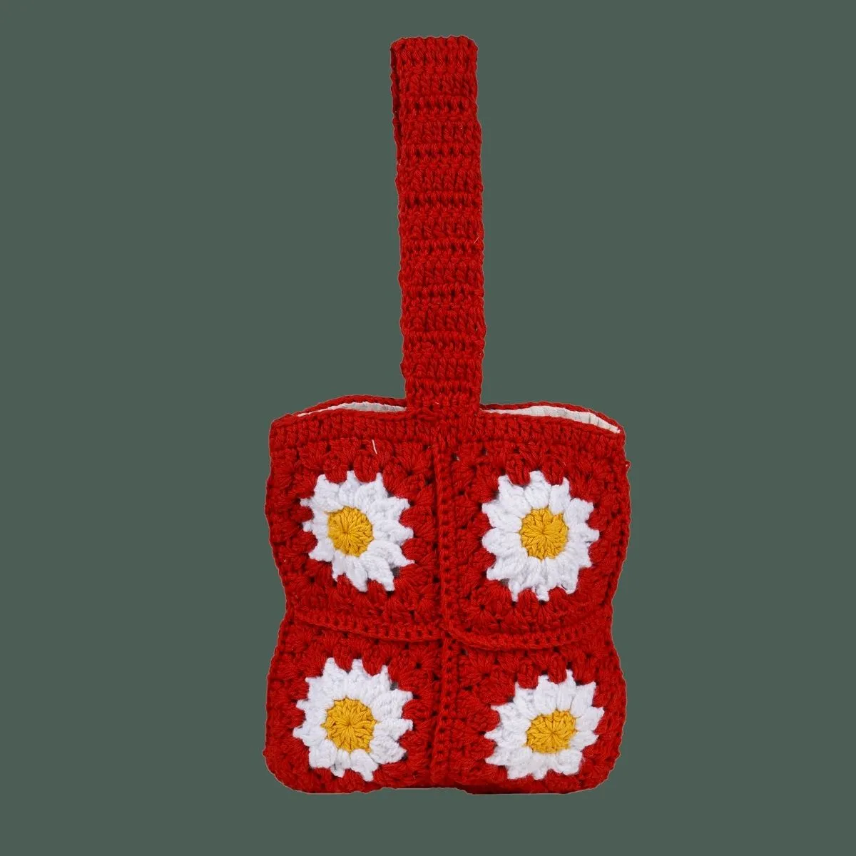 Square Wristlet  Bag | Hand-Crochet | Cotton Yarn | Crimson Red