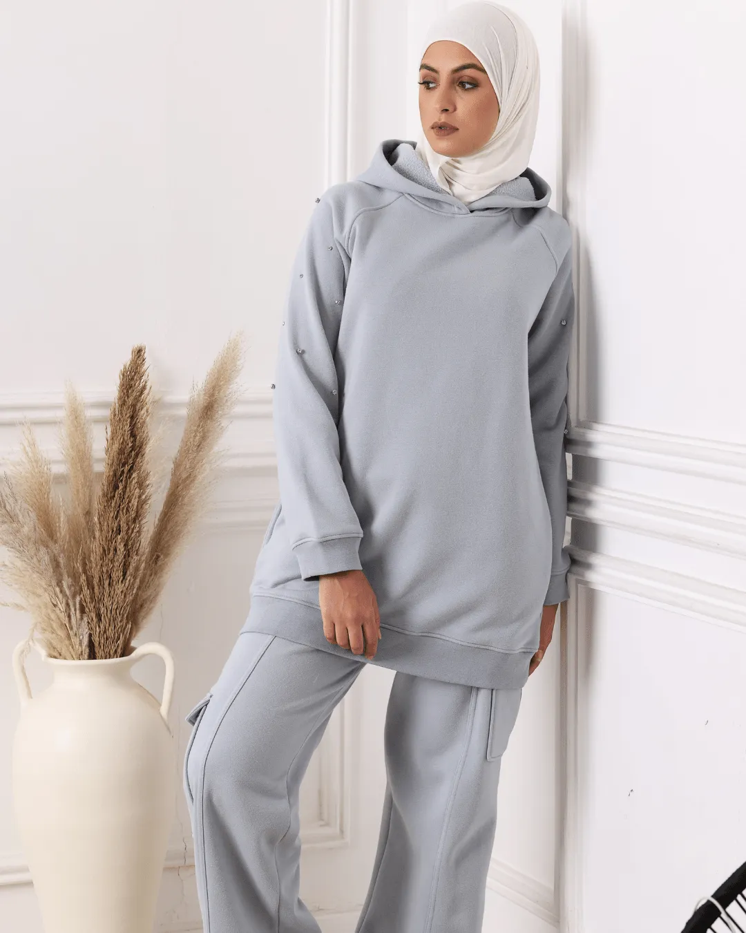 Sweat-shirt à Capuche Bleu Gris
