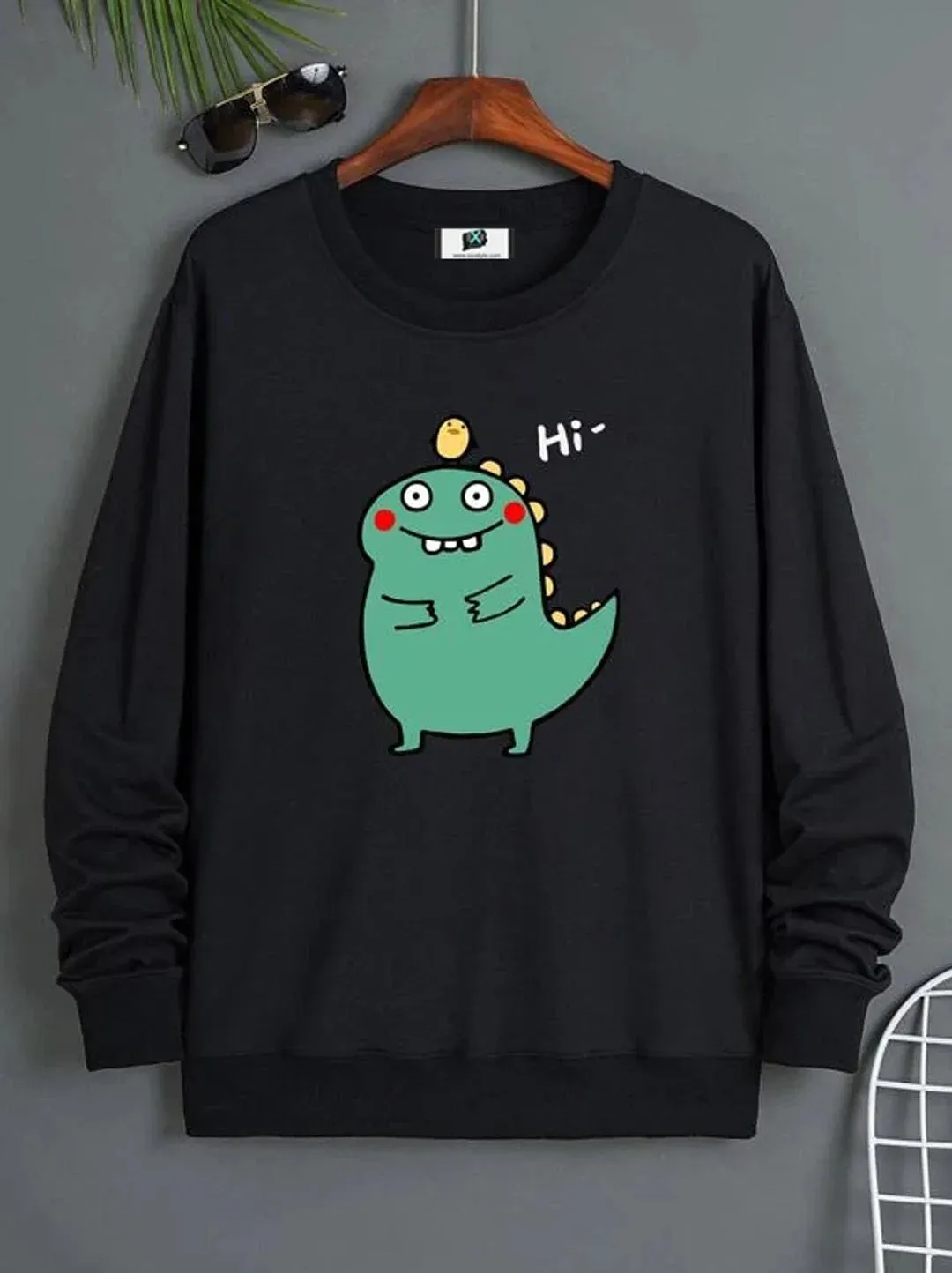 SXV  'Duck and Dianousoure’ Printed Cool Aesthetic Drop Shoulder Oversized Baggy Sweatshirt