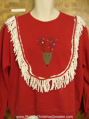 Tacky Christmas Sweatshirt Reindeer with Festive Antlers