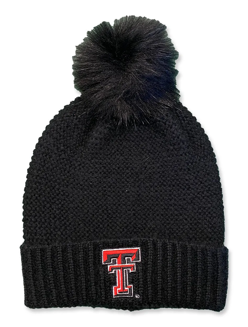 Texas Tech Fur Pompom Knit Black Beanie
