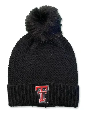 Texas Tech Fur Pompom Knit Black Beanie