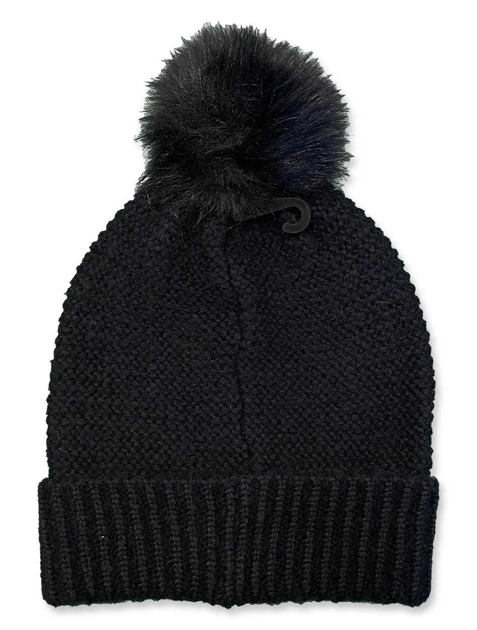 Texas Tech Fur Pompom Knit Black Beanie