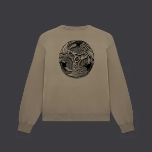 Three Ravens Crewneck Stone Brown