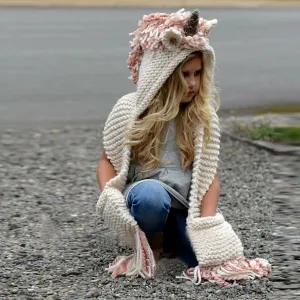 Unicorn Hooded Scarf and Beanie Hat for Kids - Crochet Knitted Fashion Accessory for Girls Ages 2-12
