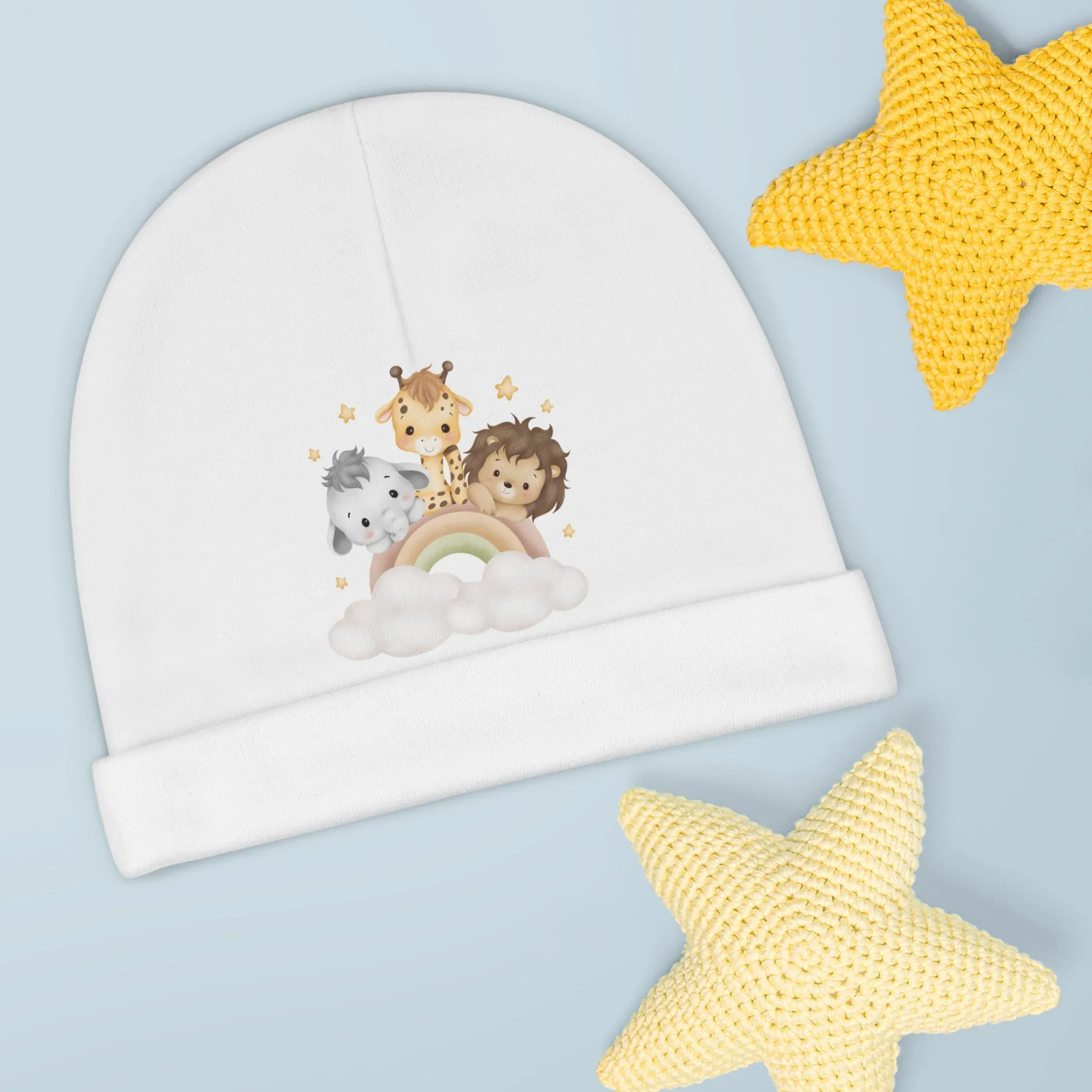 Whimsical Baby Beanie with Animal Friends, Cute Infant Hat, Newborn Cap, Baby Shower Gift, Toddler Accessories, Nursery Decor